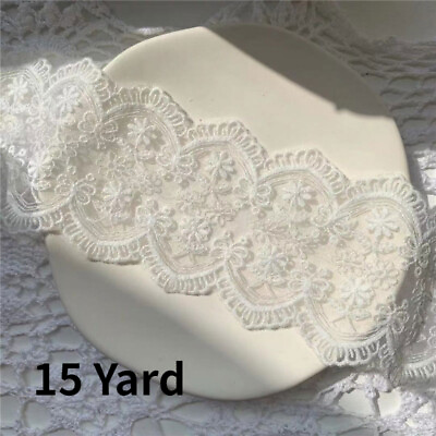 #ad 15 Yard White Lace Trim Floral Mesh Ribbons Vintage DIY Sewing Wedding Decor