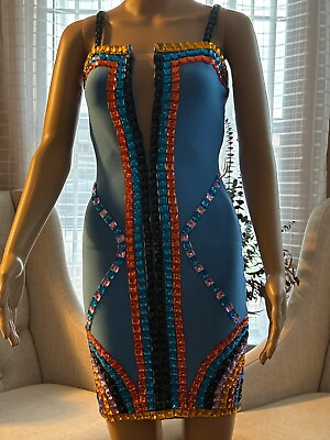 #ad bandage mini dress with colorful stones . vacation party evening wear