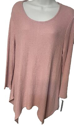 #ad Sonoma Womens Size XL pink waffle knit shark bite hem long sleeve top NEW
