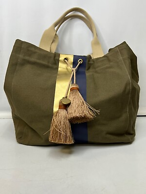 #ad G.I.L.I. Canvas Tote Bag Green New Tassels leather trim