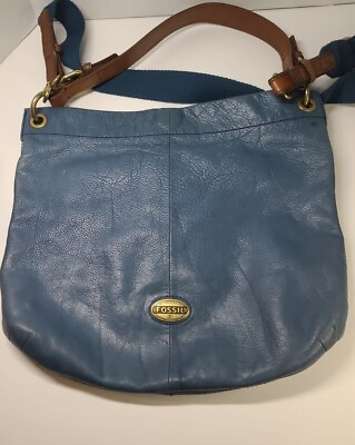 Vintage Fossil Leather Crossbody Bag Teal Blue