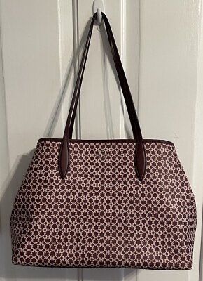 #ad Kate Spade Large Link Tote Handbag Purse Burgundy Red Full Zip Logo Pocket