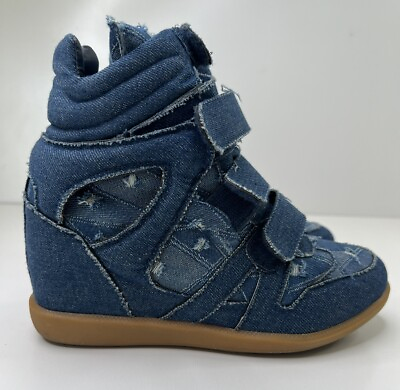 #ad SHIEKH Ella 02 Hidden Wedge Sneakers Blue Denim Casual Strap Round Toe Women#x27;s 7