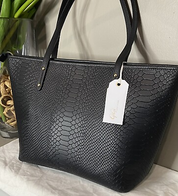 #ad GiGi New York Tote Leather Python Embossed In Black