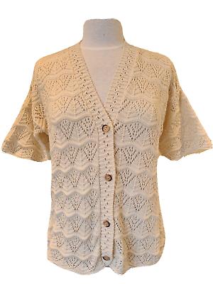 #ad Vital Originals vintage beige crochet knitted short sleeve Cardigan Size 16