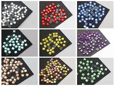#ad 200 Faceted Square Flatback Glass Crystal Rhinestone Gems 6X6mm Color Choice