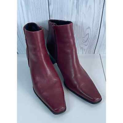 #ad Vintage 90s Y2K Burgandy Red Boots Bass Nebraska Square Toe Heels Size 9.5