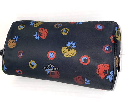 #ad Coach Soft Nylon Cosmetic Bag Floral Mist Black Zip 24283 M4