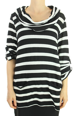 #ad Inc New Black Plus Size Cowl Neck Striped Tunic Sweater 1X $69.5