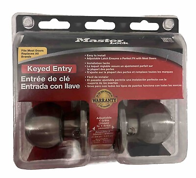 #ad Master Lock Keyed Entry Ball Ball Knob with Lock Satin Nickel With Key