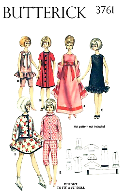 #ad Vintage 1960s Barbie Clothes Pattern Reproduction Butterick 3761 Uncut