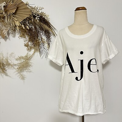 #ad Aje woman’s t shirt White logo Beaded embellished boxy size S designer Basic