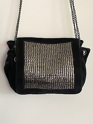Zara Black Suede Studded Crossbody Purse Shoulder Bag