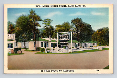 #ad Twin Lakes Motor Court Motel Camp Trailer Park Lake Park Georgia GA Postcard