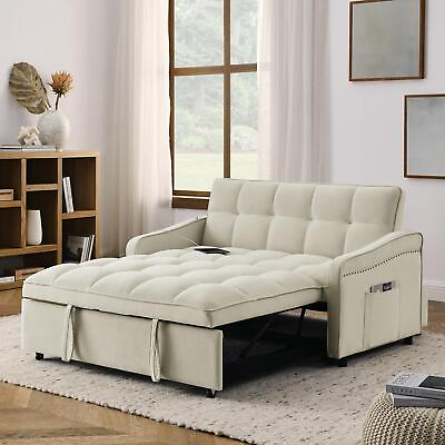 #ad Loveseat Sofa Bed Pull out Adjustable Back Arm Pockets TypeC USB Charging