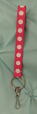 #ad Keychain Wristlet Strap pink with white dots