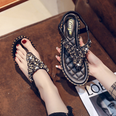 #ad Sexy Rhinestone Ladies Sandals Women#x27;s Flat Flip Flops Summer Shoes Plus