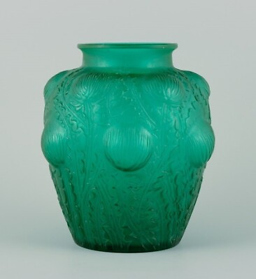 #ad René Lalique France. Rare Domremy art glass vase in emerald green.