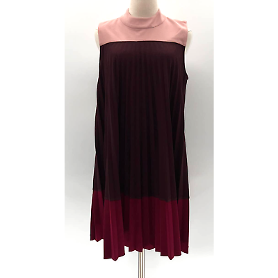 #ad Alfani Color Blocked Blush Purple Pink Mock Neck Pleated Sleeveless Dress 8