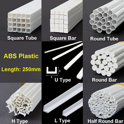 #ad ABS Styrene Plastic Strip Tube Round Square Flat U H L Type Bar Length 250mm