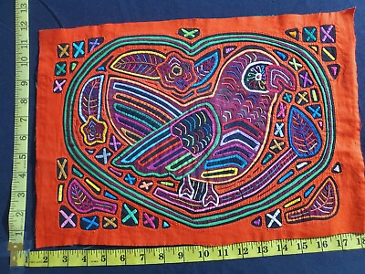 #ad Panama Kuna Mola Folk Art Reverse Applique Embroidery Quilted 1856
