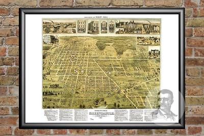 #ad Old Map of Greencastle IN from 1886 Vintage Indiana Art Historic Decor