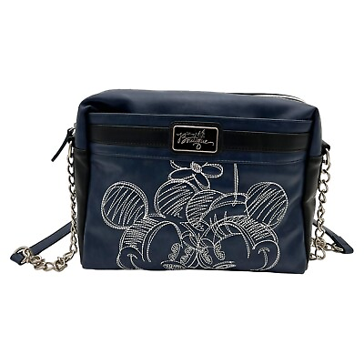 #ad Retired Disney Boutique Mickey amp; Minnie Embroidered Crossbody Handbag Navy Blue