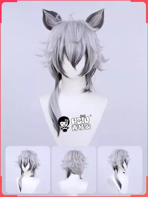 #ad Anime Arknights SilverAsh Wig Halloween Cosplay Wigs Beast Ears Porops