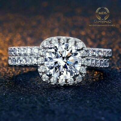 #ad Bridal Set Moissanite Engagement Ring Solid 14k White Gold 2.50 CT Round Cut