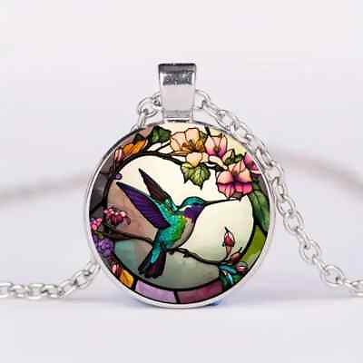 #ad Hummingbird Flower Round Pendant Necklace Men Women Fashion Exquisite Glass New