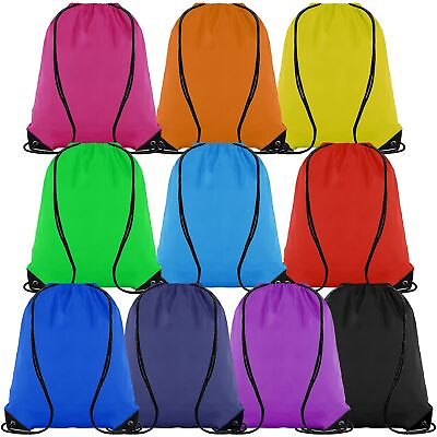 #ad 10 Colors Drawstring Backpack Bags Sack Pack Cinch Tote Sport Storage Polyest...