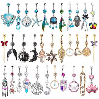 #ad 14G Dangle Belly Button Rings 316L Surgical Steel Curved Navel Barbell Piercing