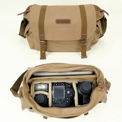 #ad Vintage Casual Canvas Camera Messenger Bag Insert Case For DSLR Canon Nikon Sony