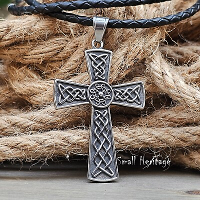 #ad Large Celtic Irish Cross Necklace Stainless Steel Viking Knot Pendant Chain