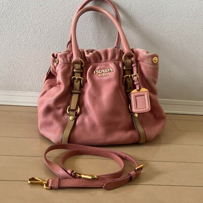 #ad PRADA Leather 2Way Shoulder Bag Dull Pink Women Medium Auth Made in Italy