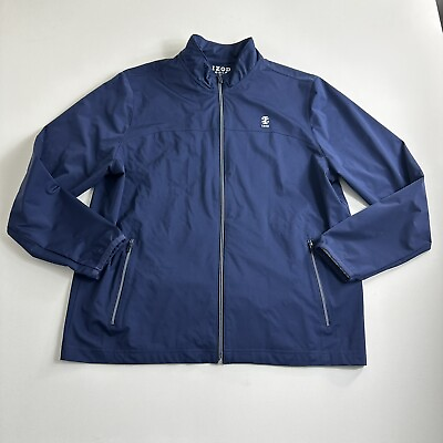 #ad Izod Golf Harrington Jacket Mens Size Large Blue With Stretch F￼ull Zip Active