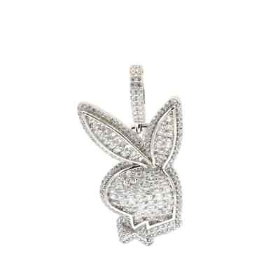 Real 925 Silver Baguette Pave CZ Playboy Bunny Pendant 4mm 1 Row Tennis Chain $48.55
