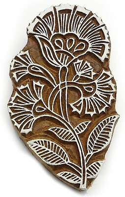 #ad S2J Indian Hand Carved Flower Design Wooden Printing Block Textile Stamp