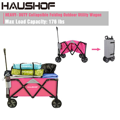#ad HAUSHOF Heavy Duty Folding Collapsible Wagon Outdoor Universal Utility Wagon NEW