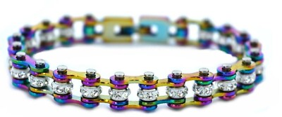 #ad Ladies#x27; Rainbow Stainless Motorcycle Bike Chain Bracelet 155