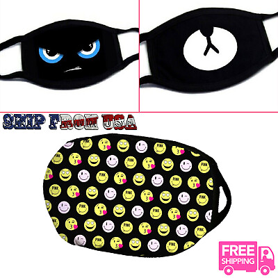 #ad 3 pcs Cute Emoji Mad Face Cartoon Bear Mouth Cotton Cloth Masks Face Mouth Cover
