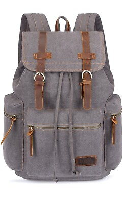 BLUBOON Vintage Backpack Leather Trim Casual Bookbag Men Women Laptop Travel Ruc $33.99