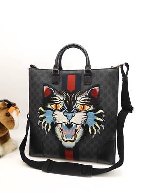 #ad Gucci Handbag with S Ginza Limited Angry Cat GG Black Tote Bag Gokumi 1