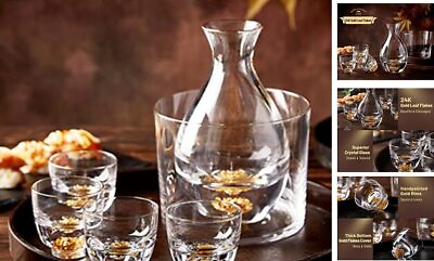 #ad Sake Set for 4 Crystal Sake Glass Decorated with 24K Gold Leaf Luxury Set
