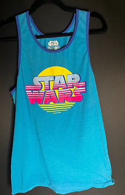 #ad star wars tank top blue retro logo sun 80s theme summer size L