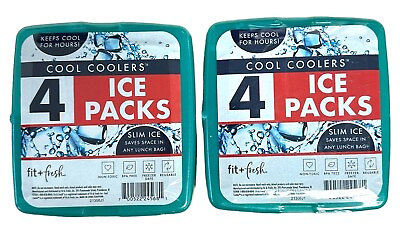#ad Lot of 2 FitFresh Slim Reusable Ice Packs for Lunch Bags Beach Bags Coolers 8ct