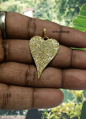 #ad Designer Heart Silver Pave Diamond Charm PendantHandmade Pendant JewelryGift