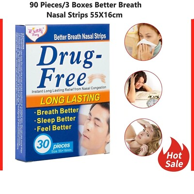 #ad 90X Better Breath Anti Snoring Sleeping Aid Nasal Nose Strips Right Easy Stop