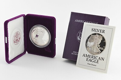 #ad 1993 American Silver Eagle Proof 1 Oz. Silver Bullion Velvet Box amp; COA KEY