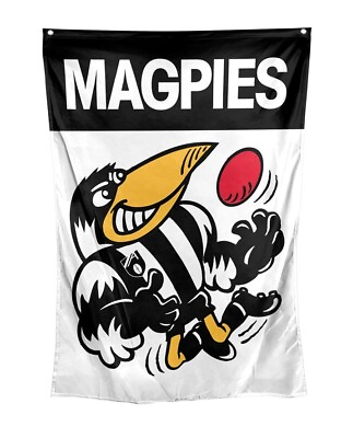 #ad AFL Retro Wall Flag Collingwood Magpies Cape Flag Approx 100cm x 70cm